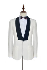 Black Knife Collar Classic White One-Button Wedding Suits for Men Wedding Tuxedos