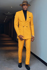 Fashion Yellow Peaked Lapel Bespoke Business Suit for Prom Double-Breasted