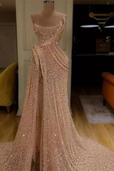 Sequin Strapless Sleeveless Long Mermaid Formal Dress With Split