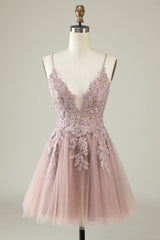 Blush A-Line Tulle Short Homecoming Dress/Mini Dress with Appliques