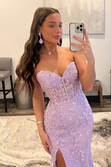 Purple Sweetheart Corset Prom Dress with Sheath Slit