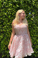 Pink Floral Print A-Line Short Homecoming Dress/Mini Dress