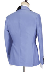 Modern Blue Best-Fitted Peaked Lapel Business Prom Suit for Guys