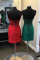 Sparkly Red Sequin Corset Tight Homecoming Dress/Mini Dress with Lace