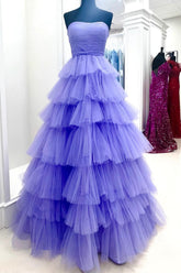 Purple Long Prom Dress with Ruffles in A-Line Silhouette