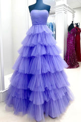 Hot Pink Long A-Line Prom Dress with Ruffled Straps