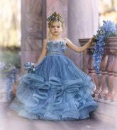 Fabulous Spaghetti-Straps Sleeveless Tulle A-Line Floor-Length Flower Girl Dresses with Appliques