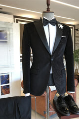 Andrew Fashion Black Sparkle-Striped Peaked-Lapel Men's Suits