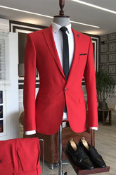 Fashion Red Best Peaked Lapel Fit Formal Dinner Suit for Prom
