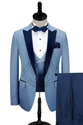 Fashion Blue Wedding Tuxedos Party Prom Suit for Guys Dark Navy with Peak Lapel