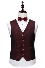 Wine Ruby Jacquard Tuxedo Suit for Wedding with Notched Lapel in Three Pieces