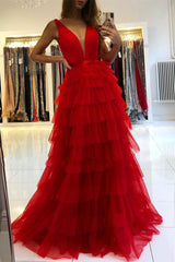 Evening Dress Sleeveless Layered V-Neck