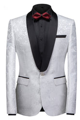 Glamorous Shawl Lapel One-Button Wedding Tuxedo with White Jacquard