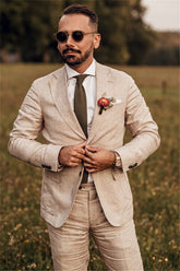 Gorgeous Casual Party Linen Summer Beach Wedding Suit (Slim-Fit)