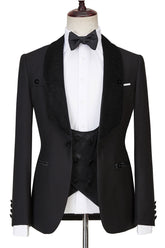 Modern Black Shawl Lapel Three-Piece Sparkle Men's Wedding Suits