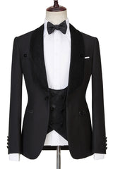 Modern Black Shawl Lapel Three-Piece Sparkle Men's Wedding Suits