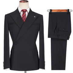 Fashion Slim Fit Black Peaked Lapel Men's Suits for Prom