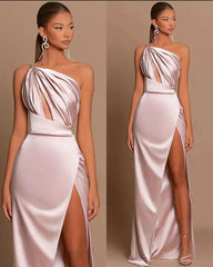 Chic Pink Sleeveless Evening Dress With Split