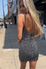 Sparkly Beaded Black Tight Short Homecoming Dress/Mini Dress