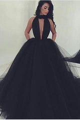 Black Tulle High-Neck Evening Dress