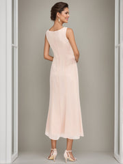 Tea-Length Mother of the Bride Sheath Dress with Beaded Jacket