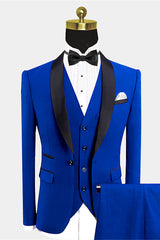 Fashion Royal Blue Shawl Lapel Tuxedo Men's Wedding Suit with Black Bow Tie