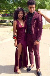 Burgundy Casual Prom Party Suit for Man with Two Pieces