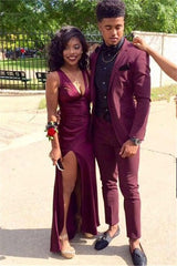 Burgundy Casual Prom Party Suit for Man with Two Pieces