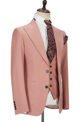Stylish Pink Two-Button Peak Lapel Marriage Suit for Men in Three Pieces