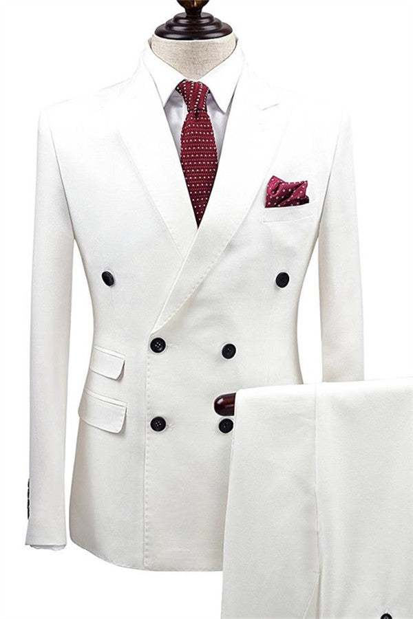 Handsome White Double-Breasted Two-Piece Wedding Suit for Men