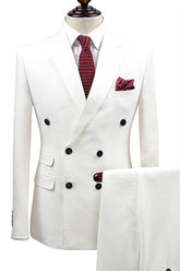 Handsome White Double-Breasted Two-Piece Wedding Suit for Men