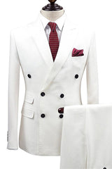 Handsome White Double-Breasted Two-Piece Wedding Suit for Men