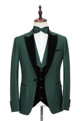 Newest Dark Green Wedding Blazer with Black Peak Lapel for Groom