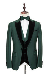 Newest Dark Green Wedding Blazer with Black Peak Lapel for Groom