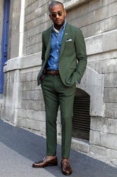Gentle Dark Green Peaked Lapel Wedding Suits for Men