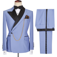 Modern Blue Best-Fitted Peaked Lapel Business Prom Suit for Guys