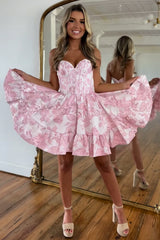 Pink Corset Strapless A Line Short Homecoming Dress/Mini Dress