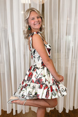 White Red Flower A Line Short Homecoming Dress/Mini Dress With Ruffles
