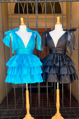 Royal Blue A Line Short Homecoming Dress/Mini Dress With Ruffles