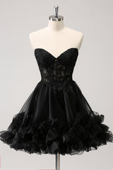 Cute Pink Strapless Corset A Line Tiered Short Homecoming Dress/Mini Dress