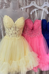 Cute Pink Strapless Corset A Line Tiered Short Homecoming Dress/Mini Dress