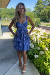 Sparkly Blue A Line Sequins Short Ruffled Homecoming Dress/Mini Dress