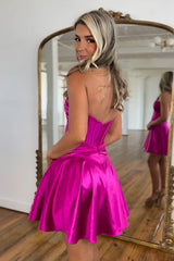 Fuchsia Strapless Corset A Line Short Homecoming Dress/Mini Dress