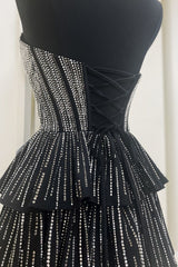 Sparkly Black A Line Corset Short Homecoming Dress/Mini Dress With Ruffles