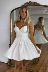 Sparkly A Line White Beaded Corset Short Homecoming Dress/Mini Dress