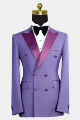 Nickolas Stylish Purple Double-Breasted Bespoke Peaked Lapel Men's Suits