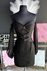 Black Off The Shoulder Sweetheart Bodycon Homecoming Dress/Mini Dress