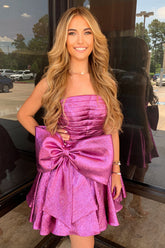 Purple Sweetheart Corset A Line Short Homecoming Dress/Mini Dress With Bow