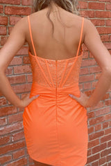 Sparkly Orange Corset Tight Short Homecoming Dress/Mini Dress With Beadings