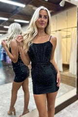 Sparkly Dark Green Bodycon Corset Tight Short Homecoming Dress/Mini Dress
